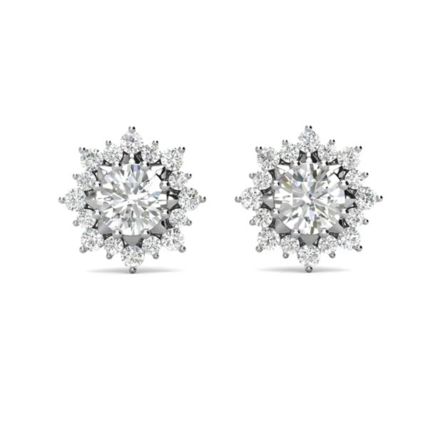 Crystal Flower Ear Studs Made of Silver with Centered Moissanite Stone