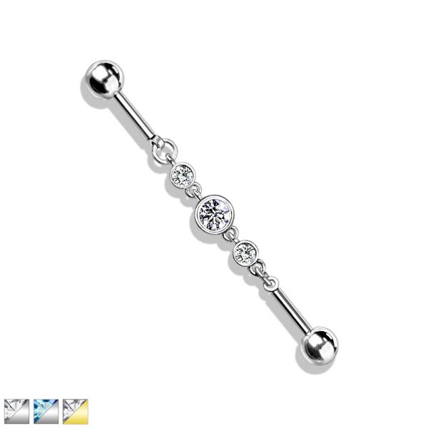 Coloured industrial barbell with triple round crystals in chain
