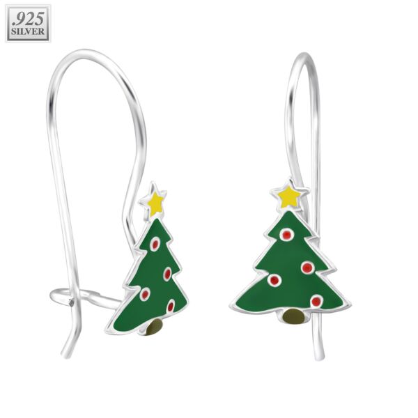 Silver christmas tree earrings with epoxy layer