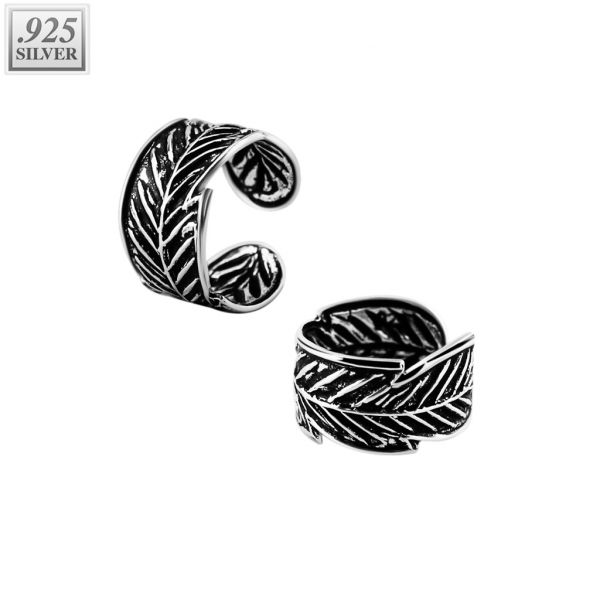 Ear cuff of .925 sterling silver with feather pattern