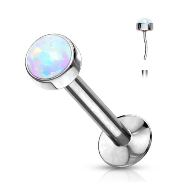 Surgical Steel Labret with Threadless Opal Top – 6 mm – 2 mm – White
