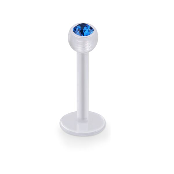 Acrylic labret with coloured crystal in ball - 6 mm - 3 mm - Blue