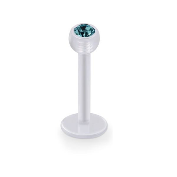 Acrylic labret with coloured crystal in ball - 6 mm - 3 mm - Aqua